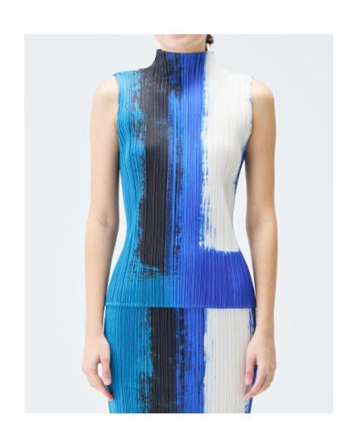 Pleats Please Issey Miyake Blue Pleats Please Issey Miyake Crewneck Pleated Top