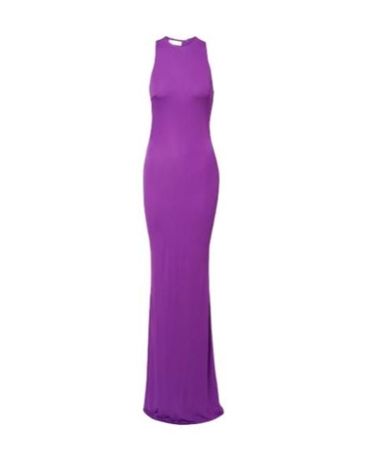 De La Vali Purple Maha Beaded Open-Back Jersey Gown