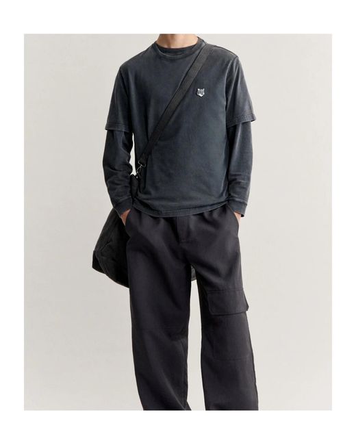 Maison Kitsuné Black Maison Kitsuné Embroidered Logo T-Shirt for men
