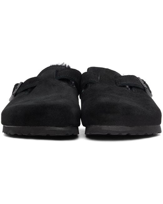Birkenstock Black Boston 'Mink' Shearling Mules