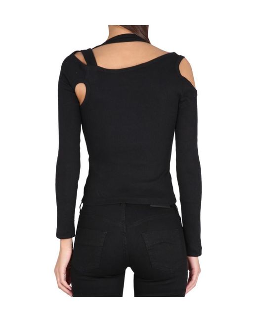 Versace Jeans Black Baroque Buckle Ribbed Cut-Out Top