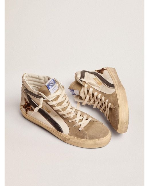 Golden Goose Deluxe Brand Natural Slide Sneakers With Leopard-Print Pony Skin Star And Leather Flash for men