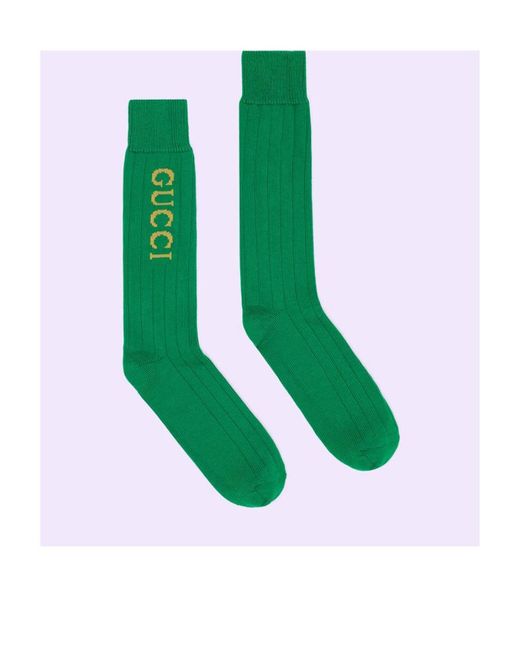 Gucci Green Intarsia-Knit Logo Socks for men