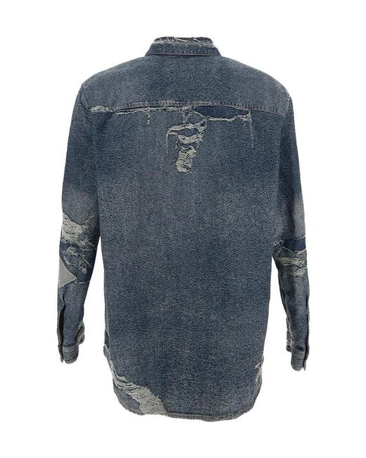 DIESEL Blue Distressed Denim Shirt for men