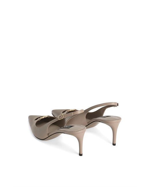 Dolce & Gabbana White Lollo Logo Plaque Slingback Pumps