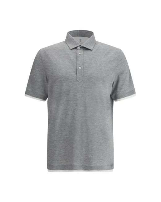 Brunello Cucinelli Gray Silk Polo Shirt for men