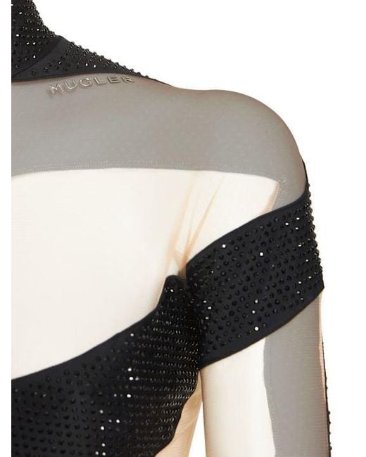 Mugler Black Decorative Tulle Knit Bodysuit