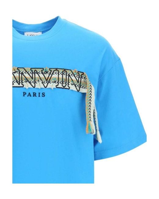 Lanvin Blue Tassel Embroidered-Logo T-Shirt for men