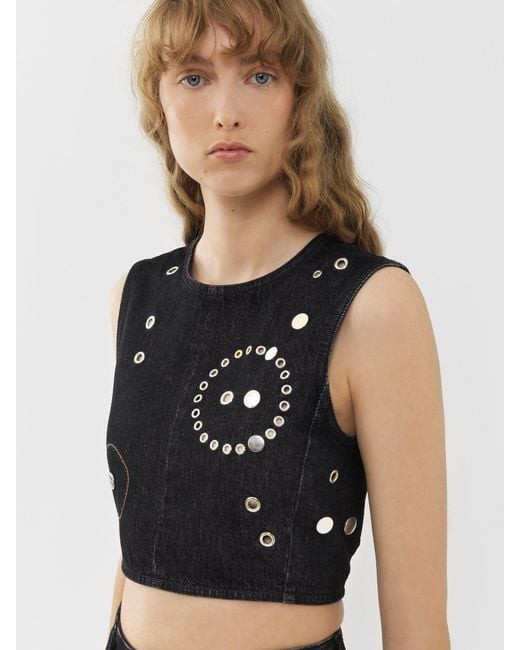 Chloé Black Stud-Embellished Crop Top