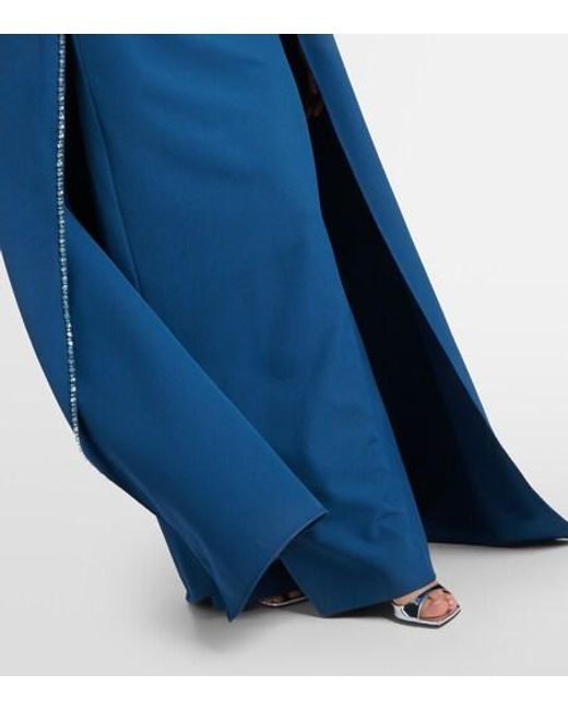 Safiyaa Blue Mattia Embellished Caped Crêpe Gown