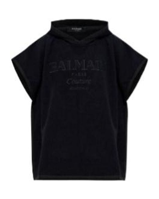 Balmain Black Logo Embroidered Poncho