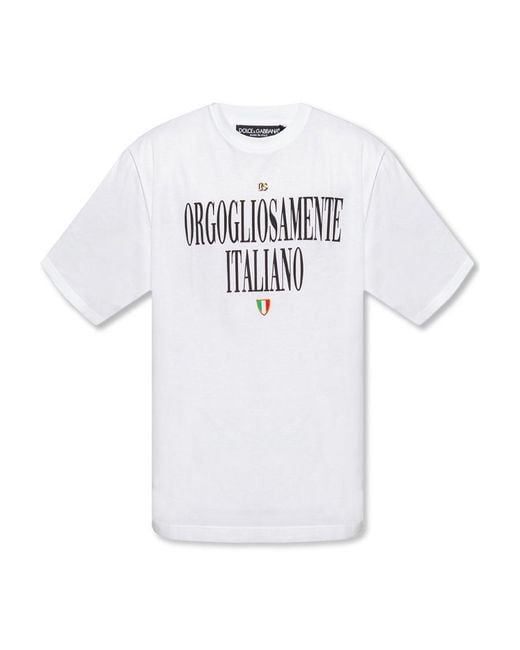 Dolce & Gabbana White Slogan-Print Cotton T-Shirt for men