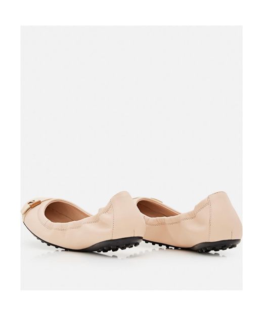 Tod's Natural Logo Plaque Round Toe Flat Shoes
