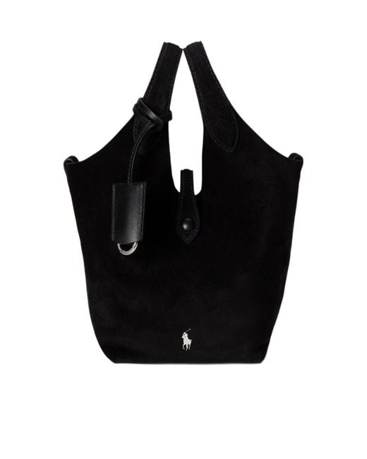 Polo Ralph Lauren Black Polo Play Suede Tote Bag