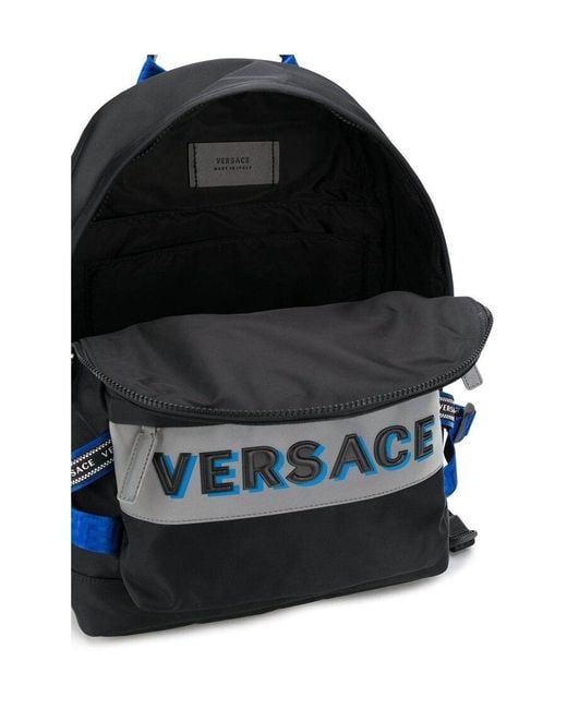 Versace Black Logo Embossed Backpack for men