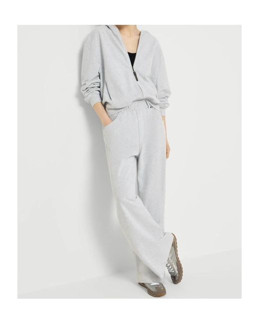 Brunello Cucinelli White Cotton Smooth French-Terry Trousers