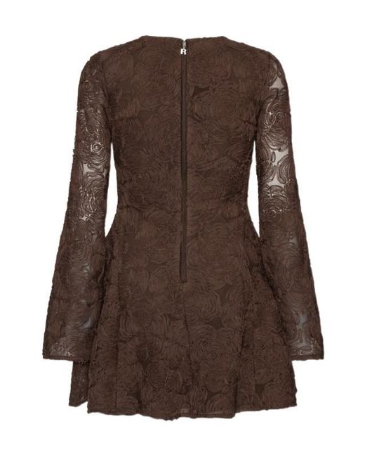 ROTATE BIRGER CHRISTENSEN Brown Flower Mesh Ls Mini Dress
