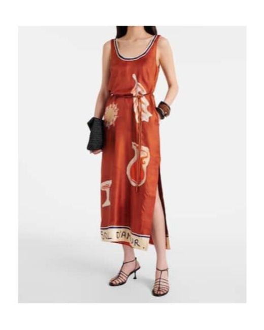 ALÉMAIS Red X Lrnce Soleil D'Amour Silk Midi Dress