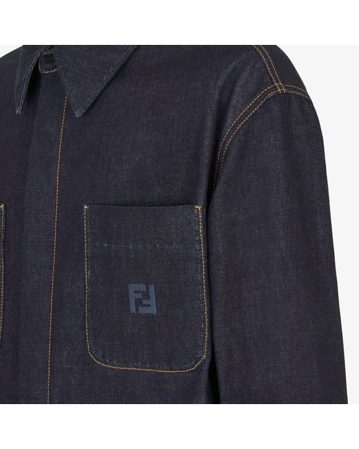 Fendi Blue Logo Embroidered Denim Jacket for men