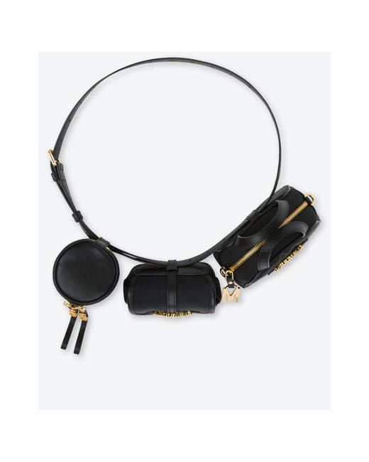 Moschino Black Logo-Lettering Belt Bags