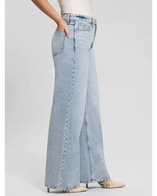 Guess Blue Logo-Appliqué Wide-Leg Jeans