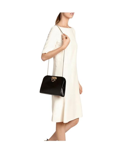 Ferragamo Black Logo Plaque Chain Linked Clutch