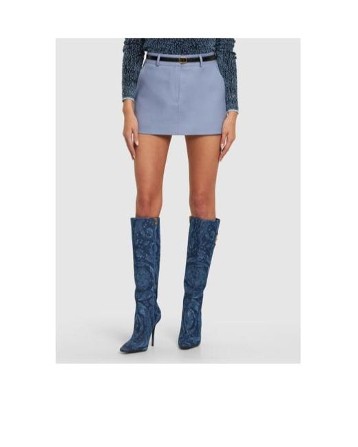 Versace Blue Printed Denim Boots