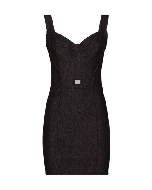 Dolce & Gabbana Black Cotton Denim Corset Dress