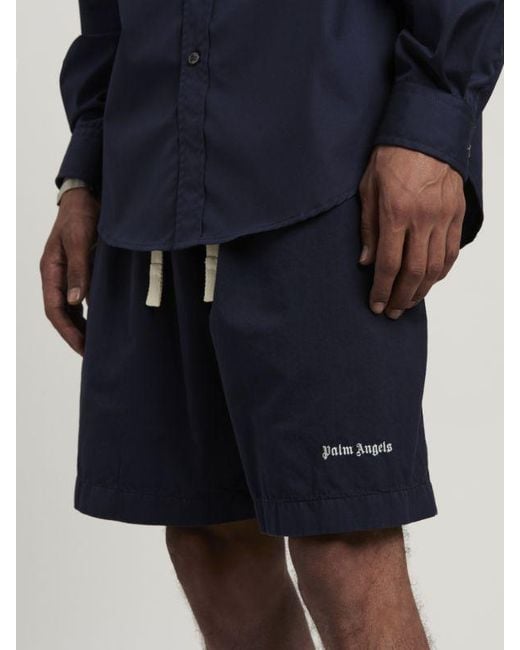 Palm Angels Blue Logo-Embroidered Drawstring Bermuda Shorts for men