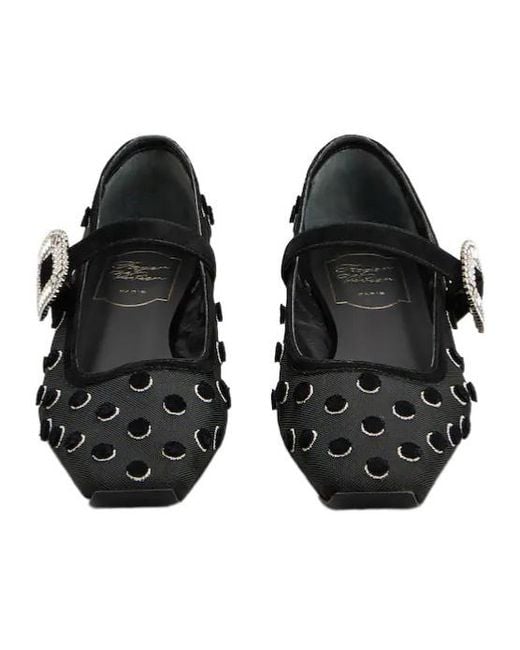 Roger Vivier Black Buckle-Embellished Ballet Flats