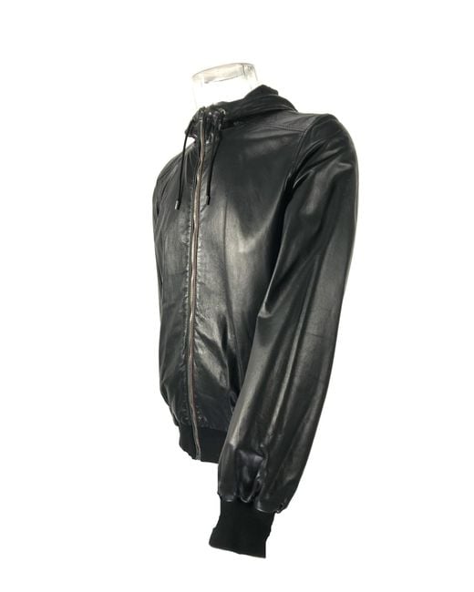 Gucci Black Logo Hooded Leather Jacket for men