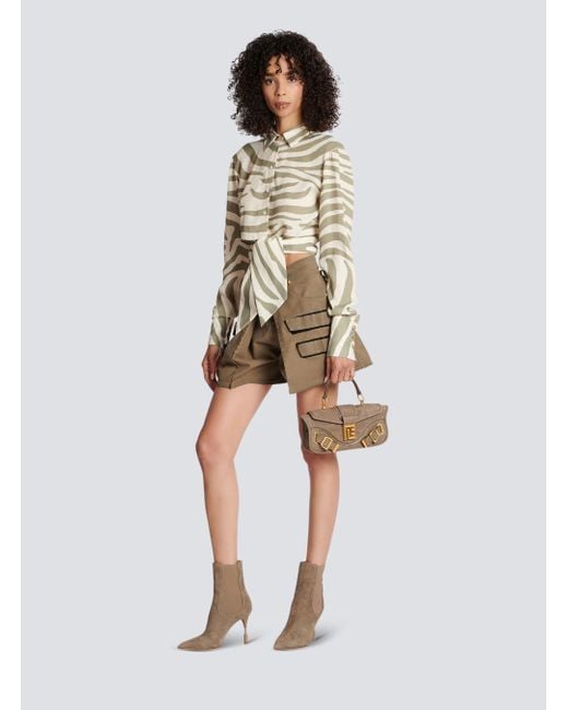 Balmain White Animal Printed Cropped Shirt