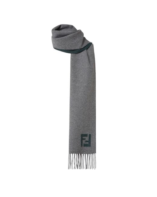 Fendi Gray Ff Motif Fringed-Edge Scarf for men