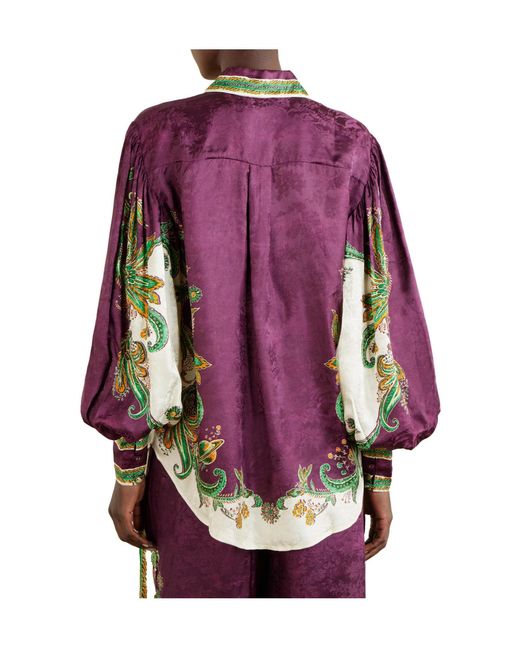 ALÉMAIS Purple Floral-Print Satin-Jacquard Shirt