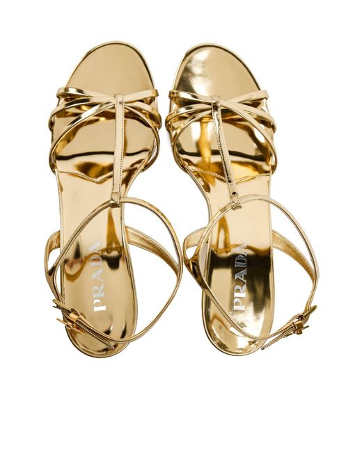 Prada Natural Golden Metallic Strappy Sandals