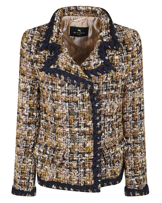 Etro Black Double-Breasted Long Sleeve Tweed Jacket
