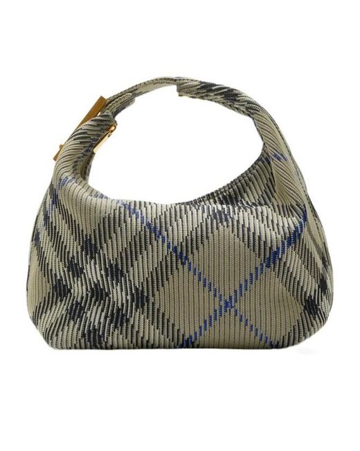 Burberry Gray Checked Zipped Medium Tote Bag