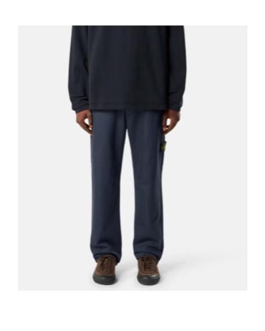 Stone Island Blue Logo-Patch Straight-Leg Trousers for men