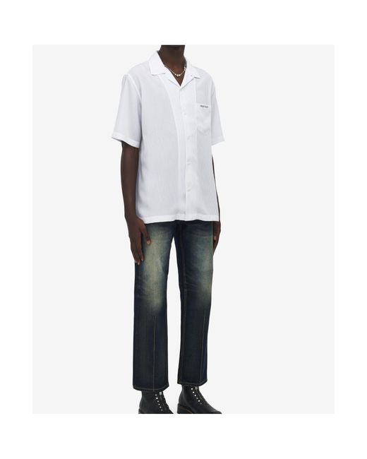 McQueen White Striped Hawaiian Shirt for men