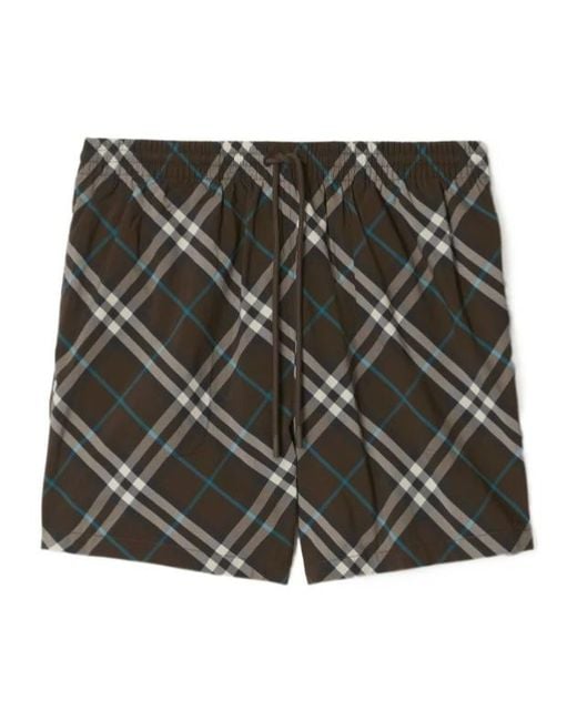 Burberry Gray Checked Drawstring Swim Shorts for men