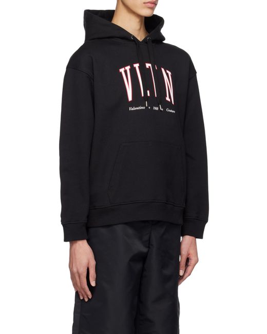 Valentino Black Vltn Logo Printed Drawstring Hoodie for men