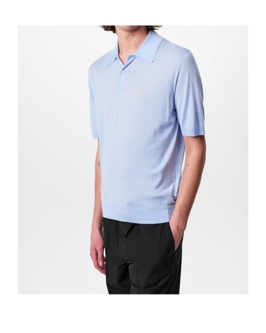 Prada Blue Fine Wool Polo Shirt for men