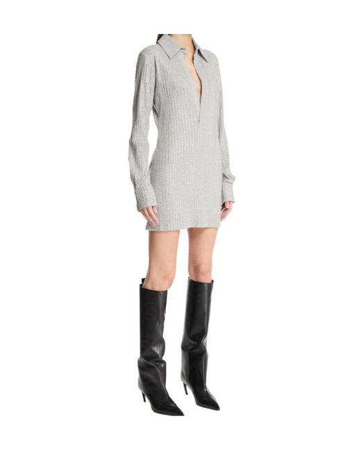 The Attico Gray The Embellished Long-Sleeved Dress