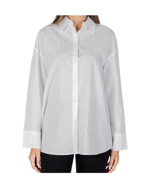 ARMANI EXCHANGE White Logo-Jacquard Long-Sleeve Shirt