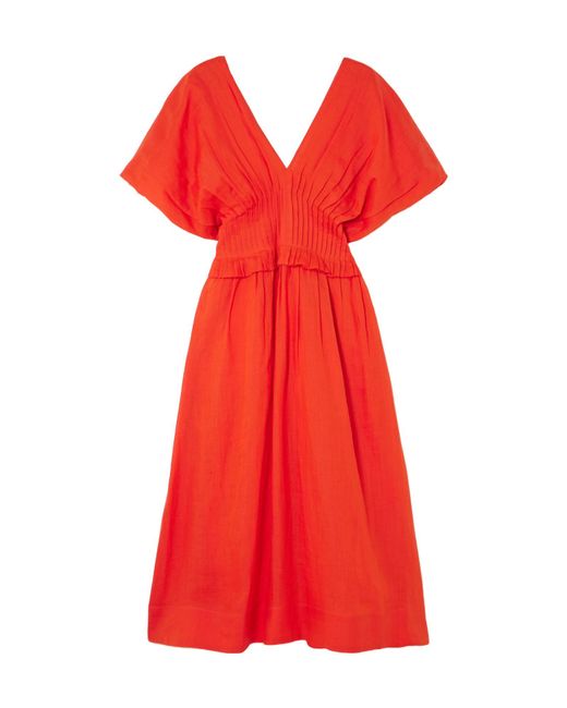Sea Red Bright V-Neck Midi Dress