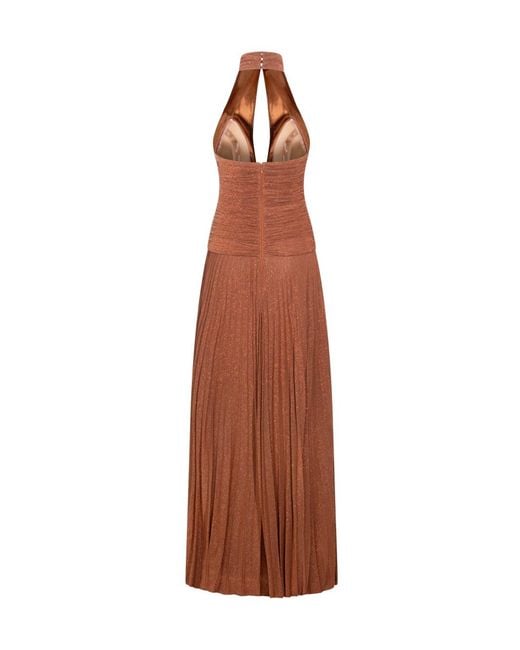 Elisabetta Franchi Brown Lamé-Effect Jersey Carpet Dress