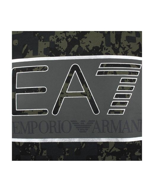 EA7 Black Hooded Camouflage Sweater for men