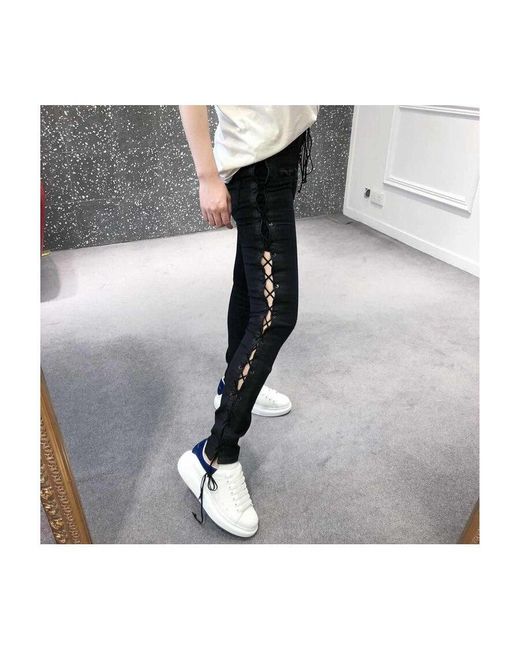 Unravel Project Black Side-Laced Jeans