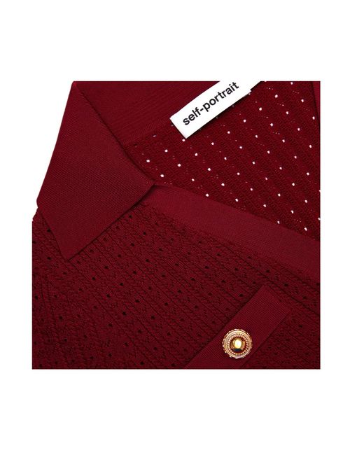 Self-Portrait Red Pointelle Knitted Mini Dress
