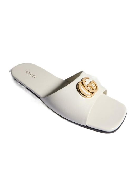 Gucci White Logo Slide Sandals